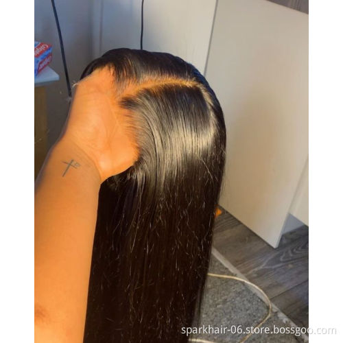 China Vendor Natural Color Long Swiss Lace Straight Hair Wig For Black Women 100% Raw Indian Human Hair Lace Front Wig